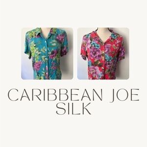 Caribbean  Joe Island Supply Co. Silk Red(1) Blue (1) Floral Print Womens Top M